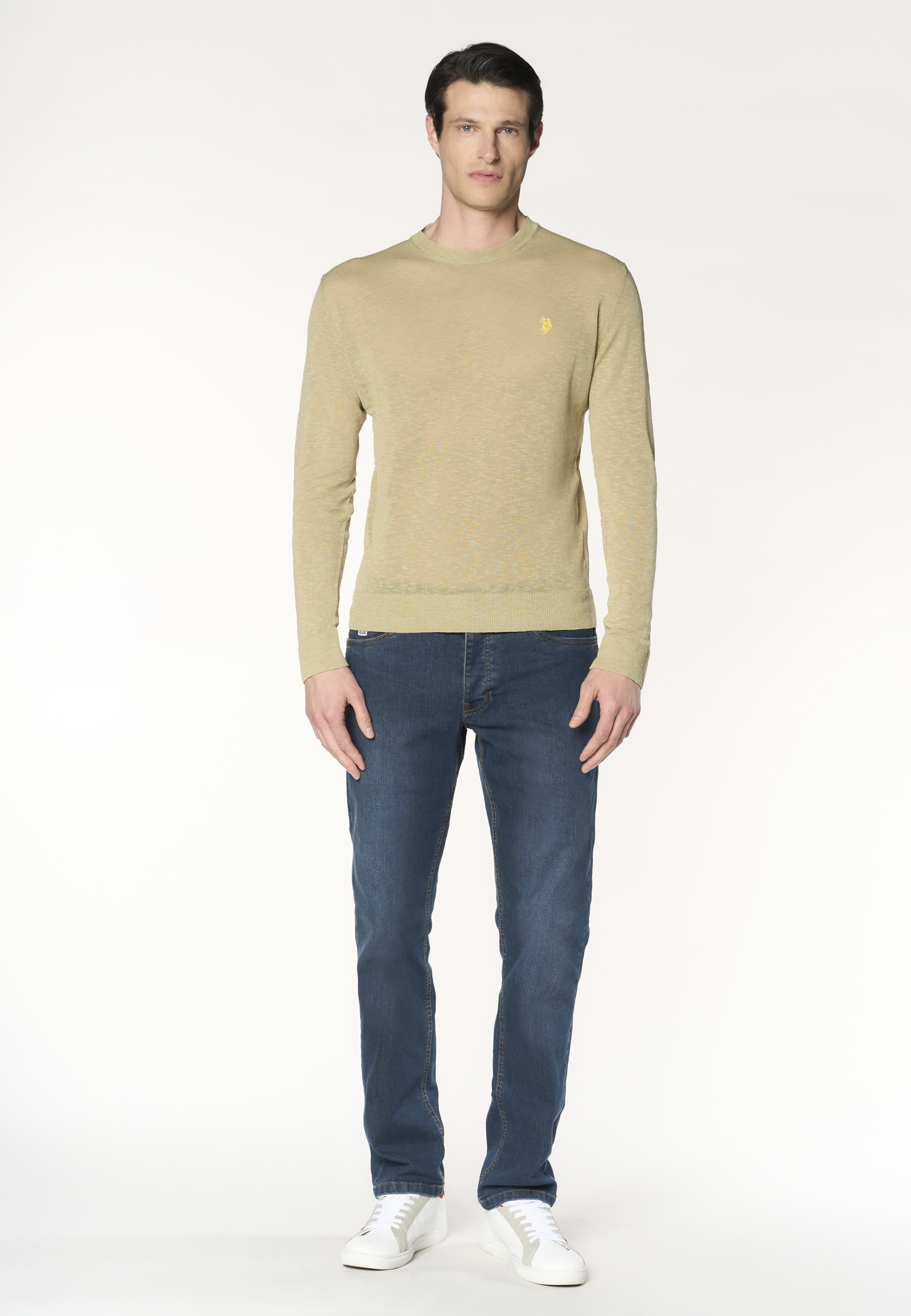 Maglia girocollo da uomo in misto lino e cotone premium quality