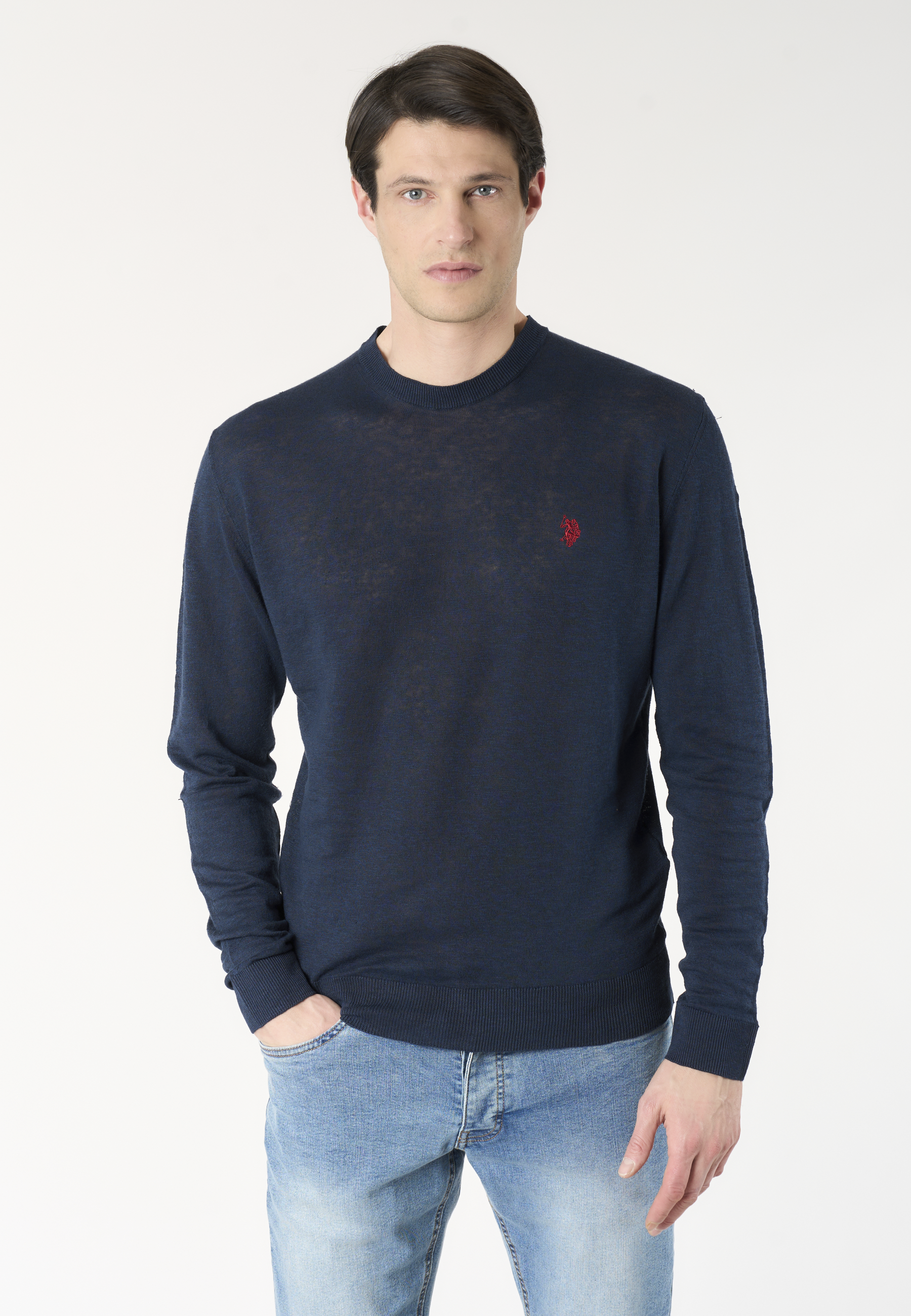 Maglia girocollo da uomo in misto lino e cotone premium quality