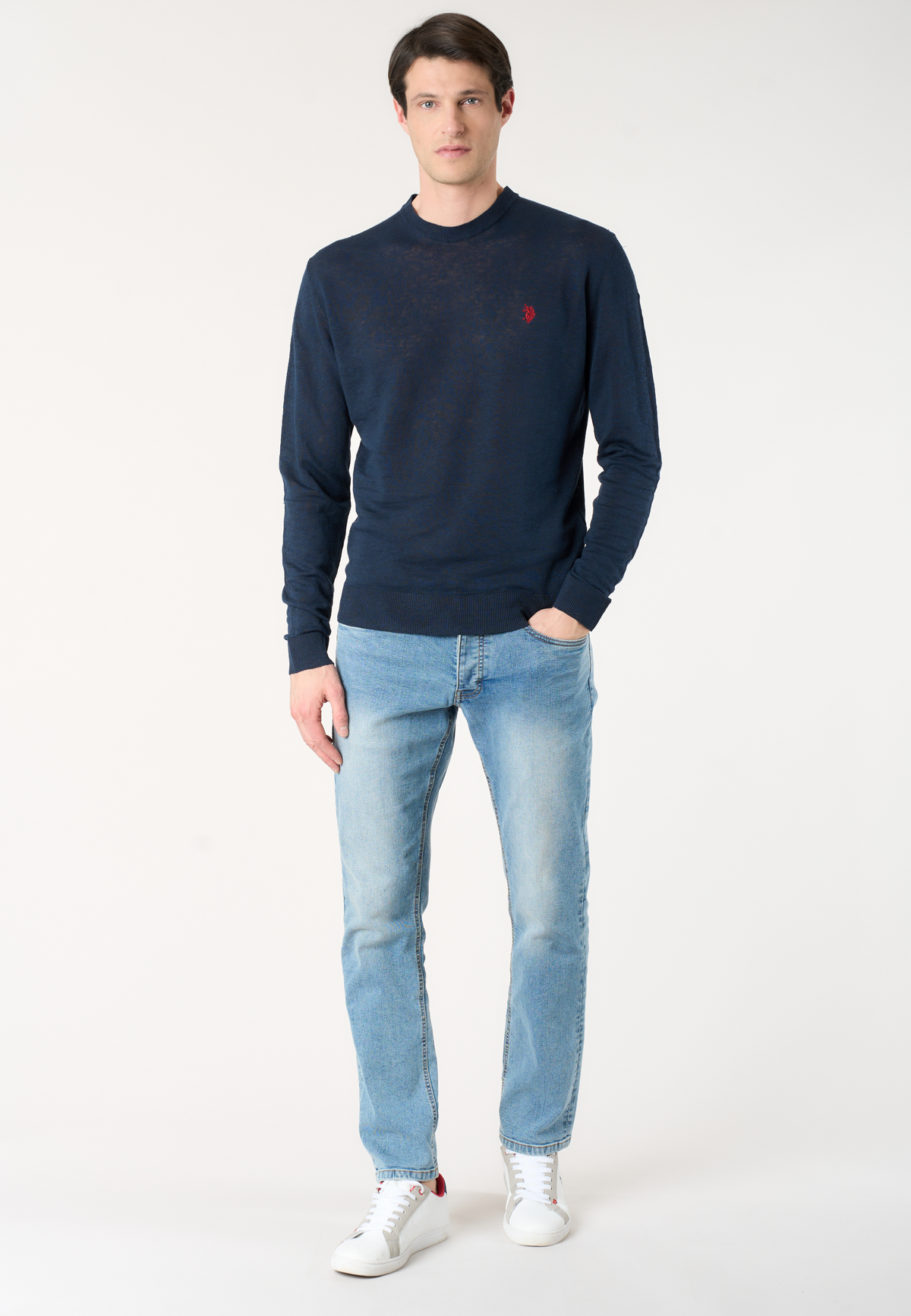 Maglia girocollo da uomo in misto lino e cotone premium quality