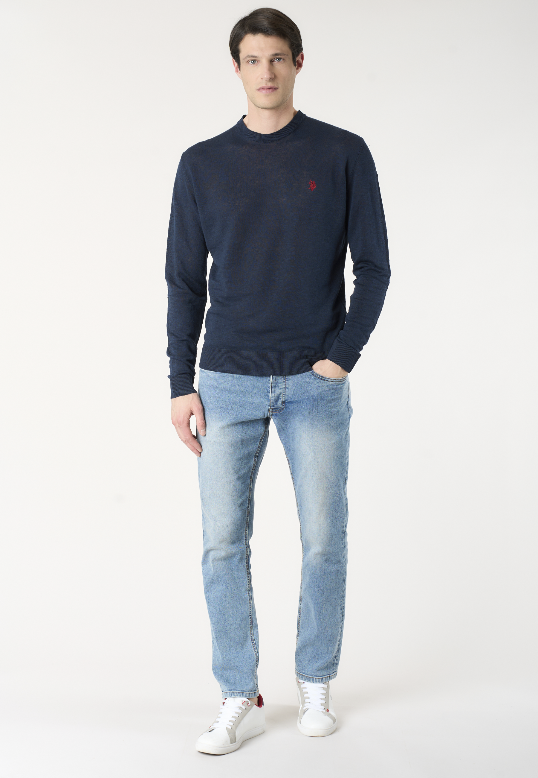 Maglia girocollo da uomo in misto lino e cotone premium quality