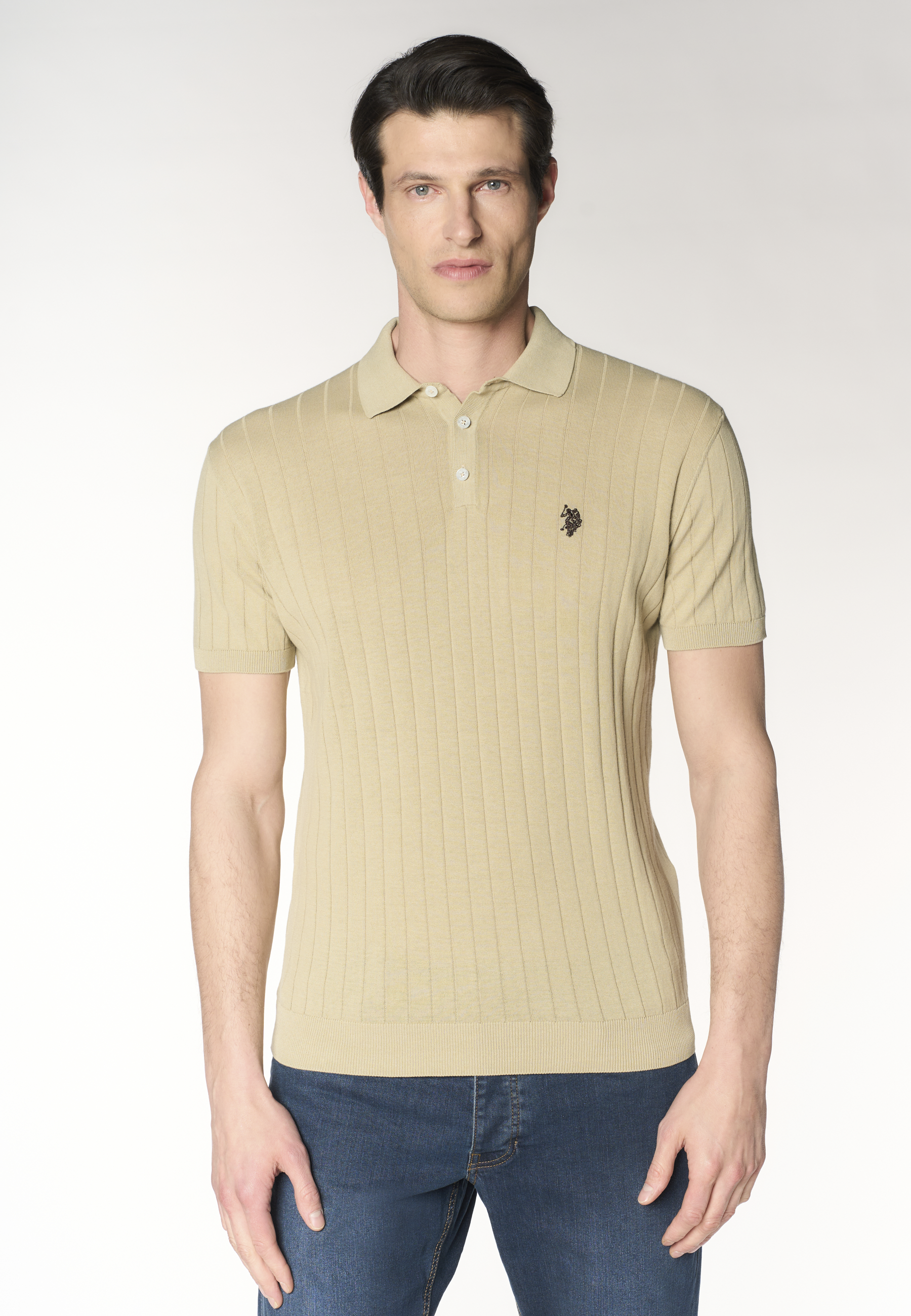 Polo shirt da uomo in maglia di cotone con lavorazione a coste