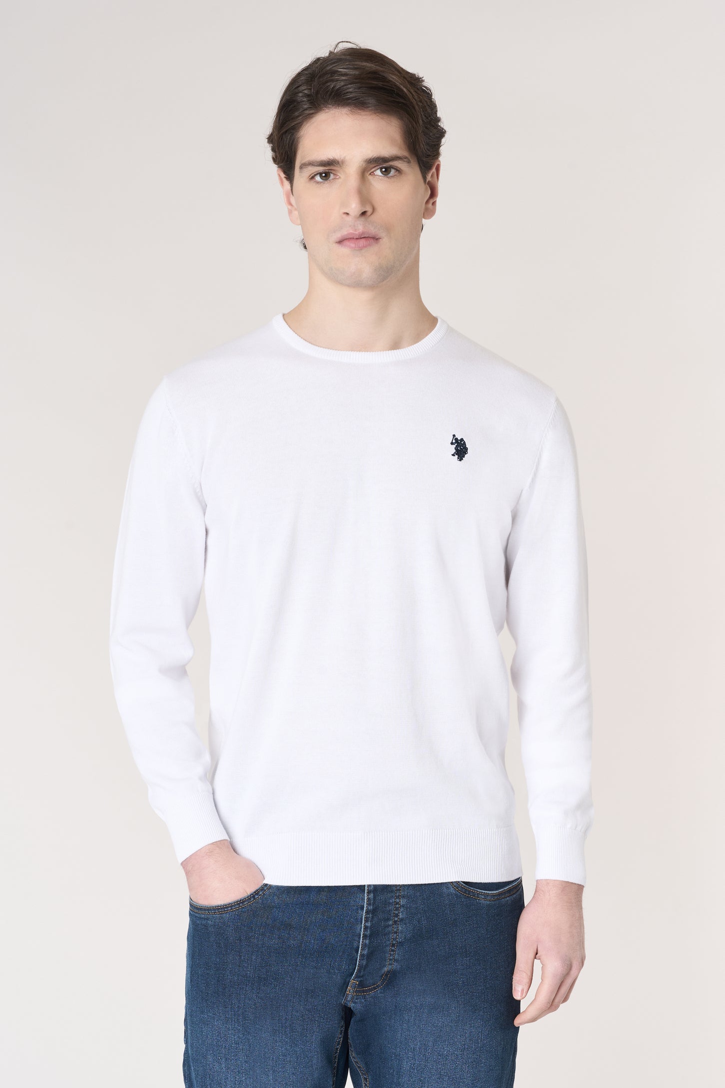 Maglia girocollo in cotone con logo ricamato