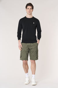 Maglia girocollo in cotone con logo ricamato