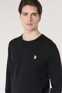 Maglia girocollo in cotone con logo ricamato