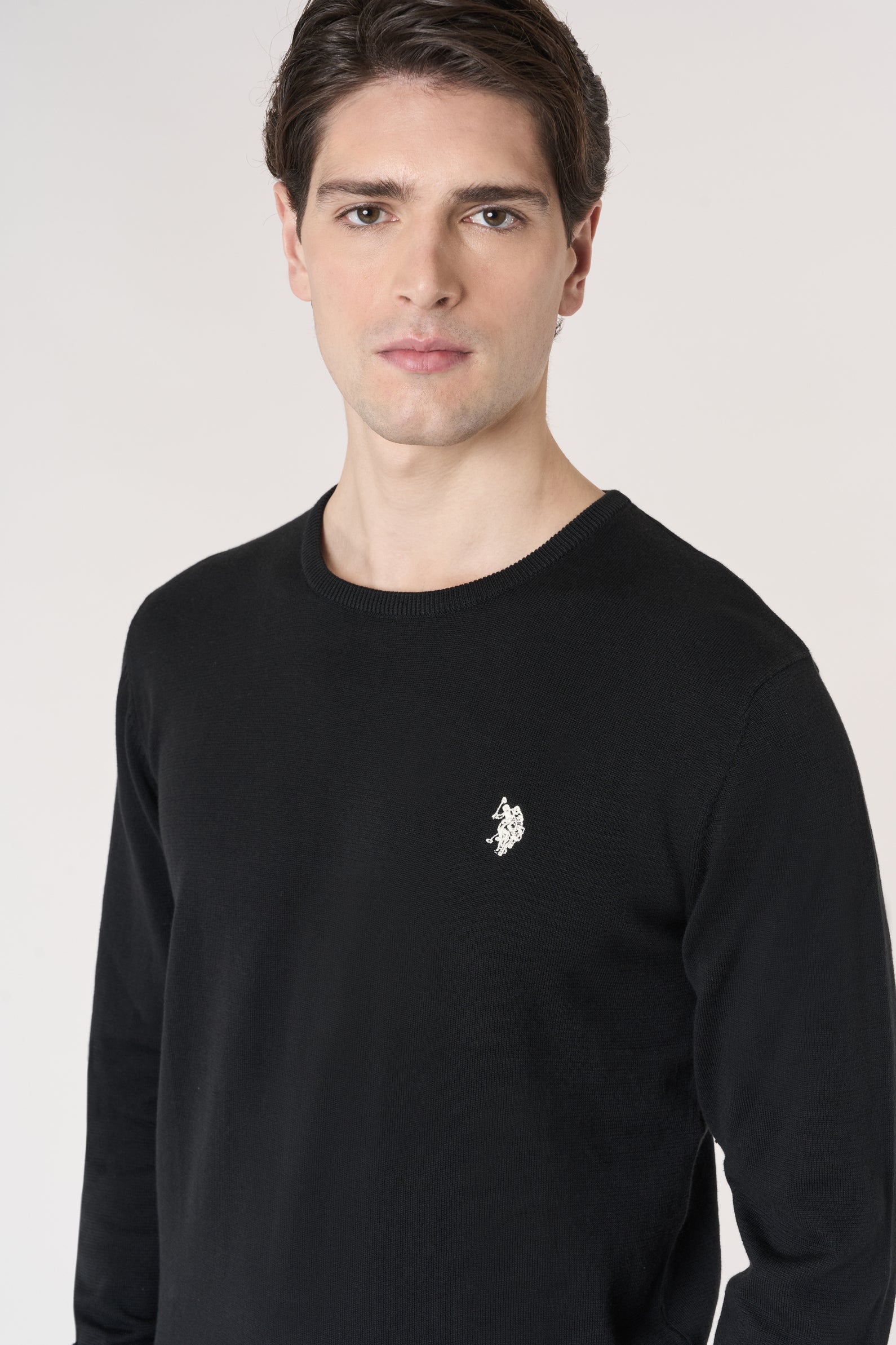 Maglia girocollo in cotone con logo ricamato