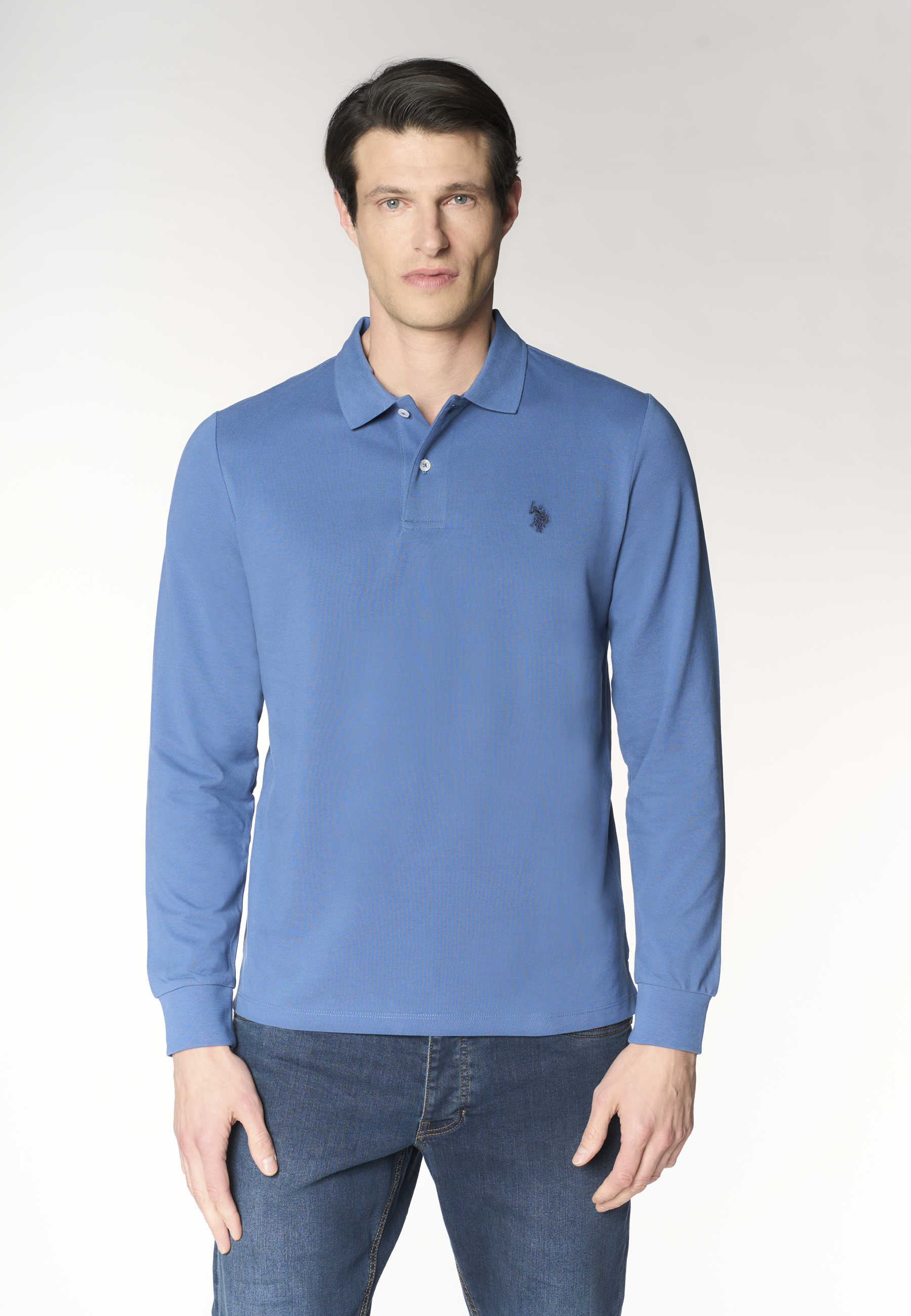 Polo shirt da uomo a maniche lunghe in cotone piquet