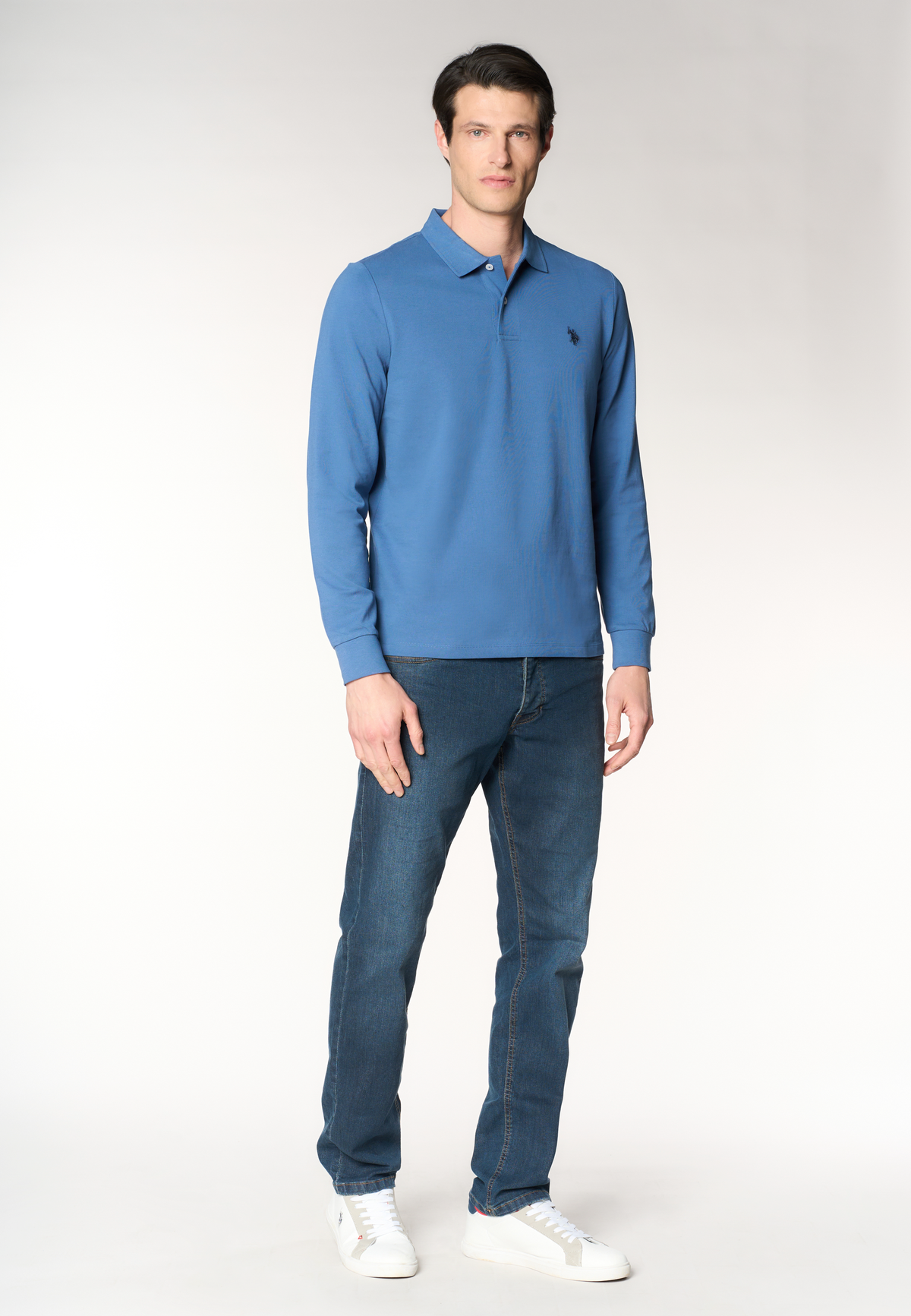Polo shirt da uomo a maniche lunghe in cotone piquet