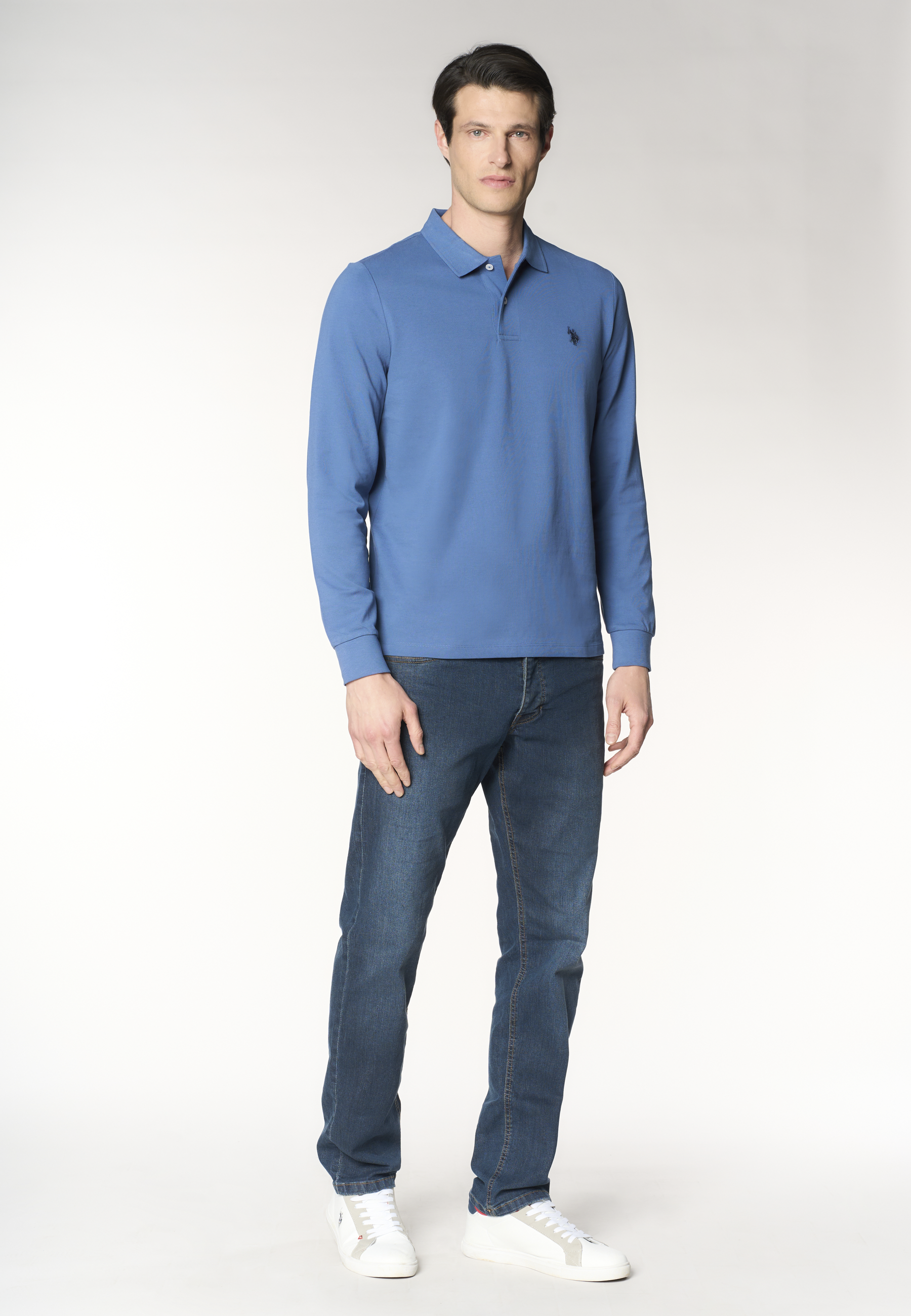 Polo shirt da uomo a maniche lunghe in cotone piquet
