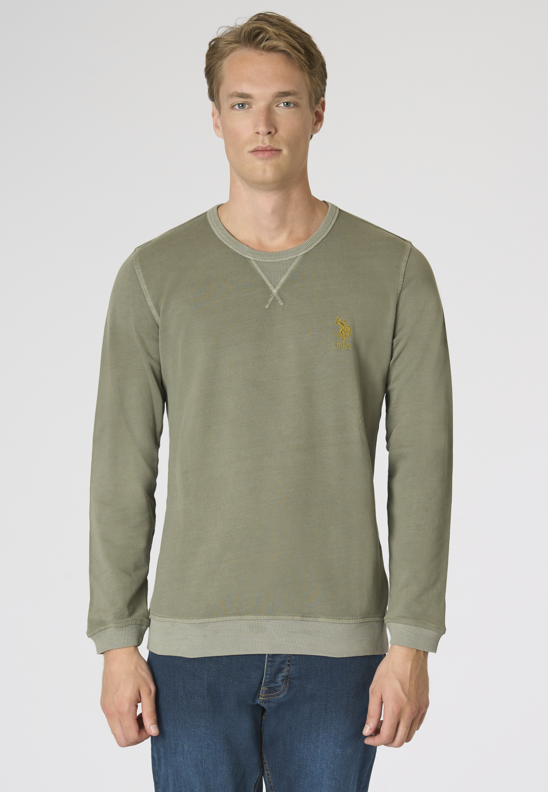 Felpa girocollo da uomo in cotone tinto capo con logo