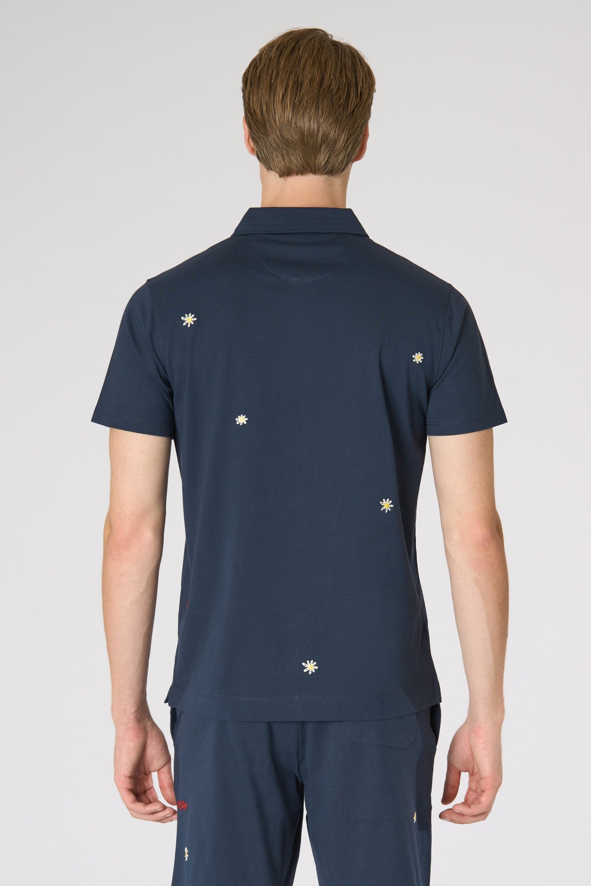 Polo shirt da uomo in cotone con ricami all over floreali