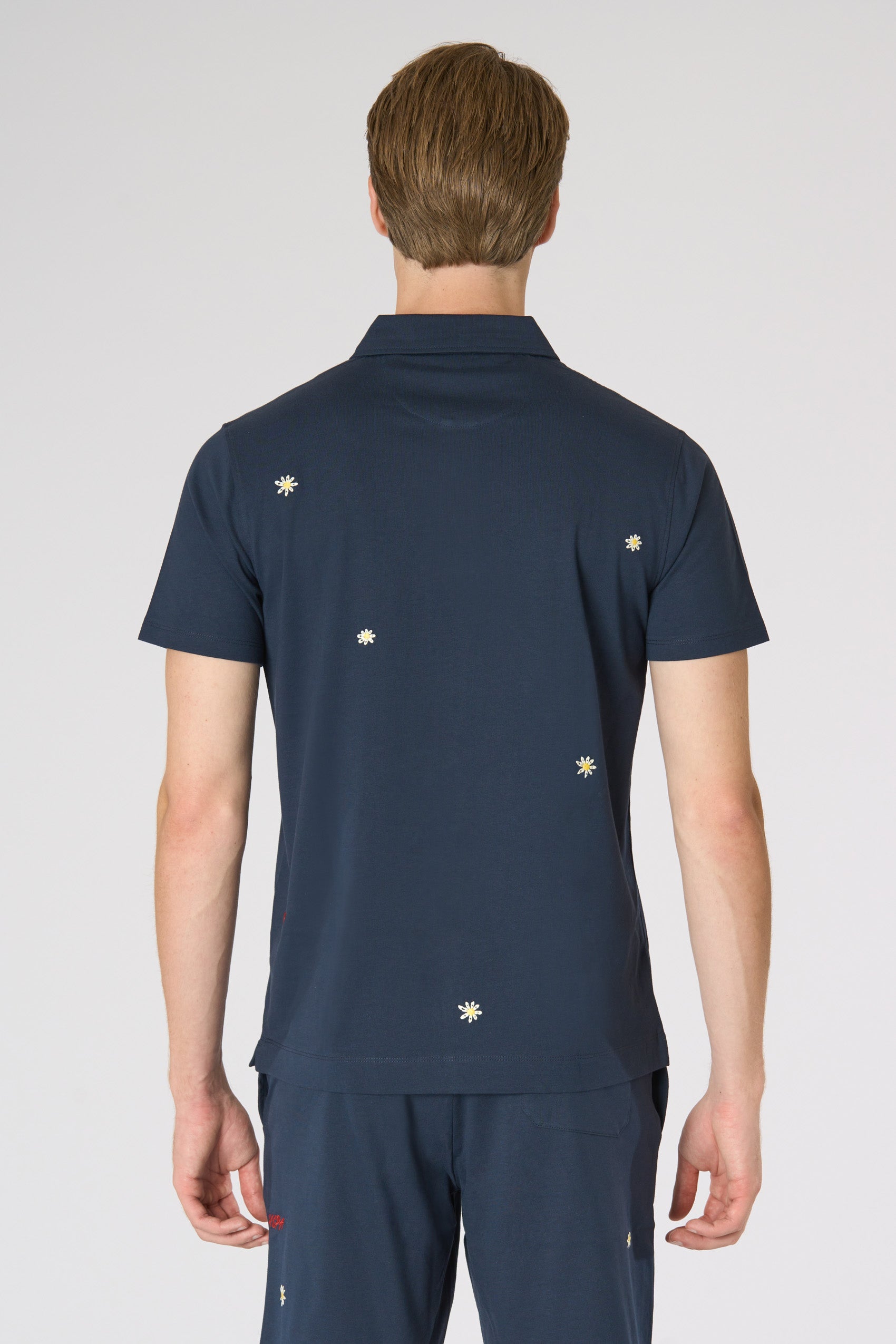 Polo shirt da uomo in cotone con ricami all over floreali