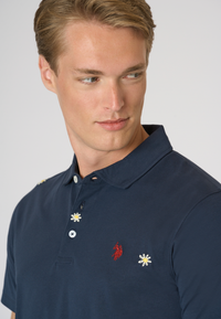 Polo shirt da uomo in cotone con ricami all over floreali