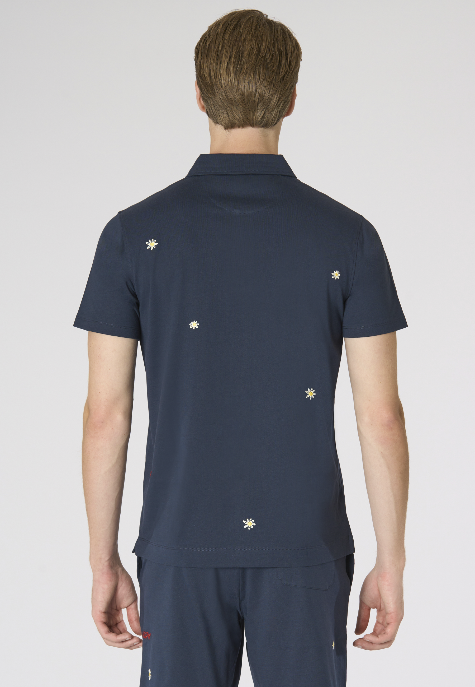 Polo shirt da uomo in cotone con ricami all over floreali