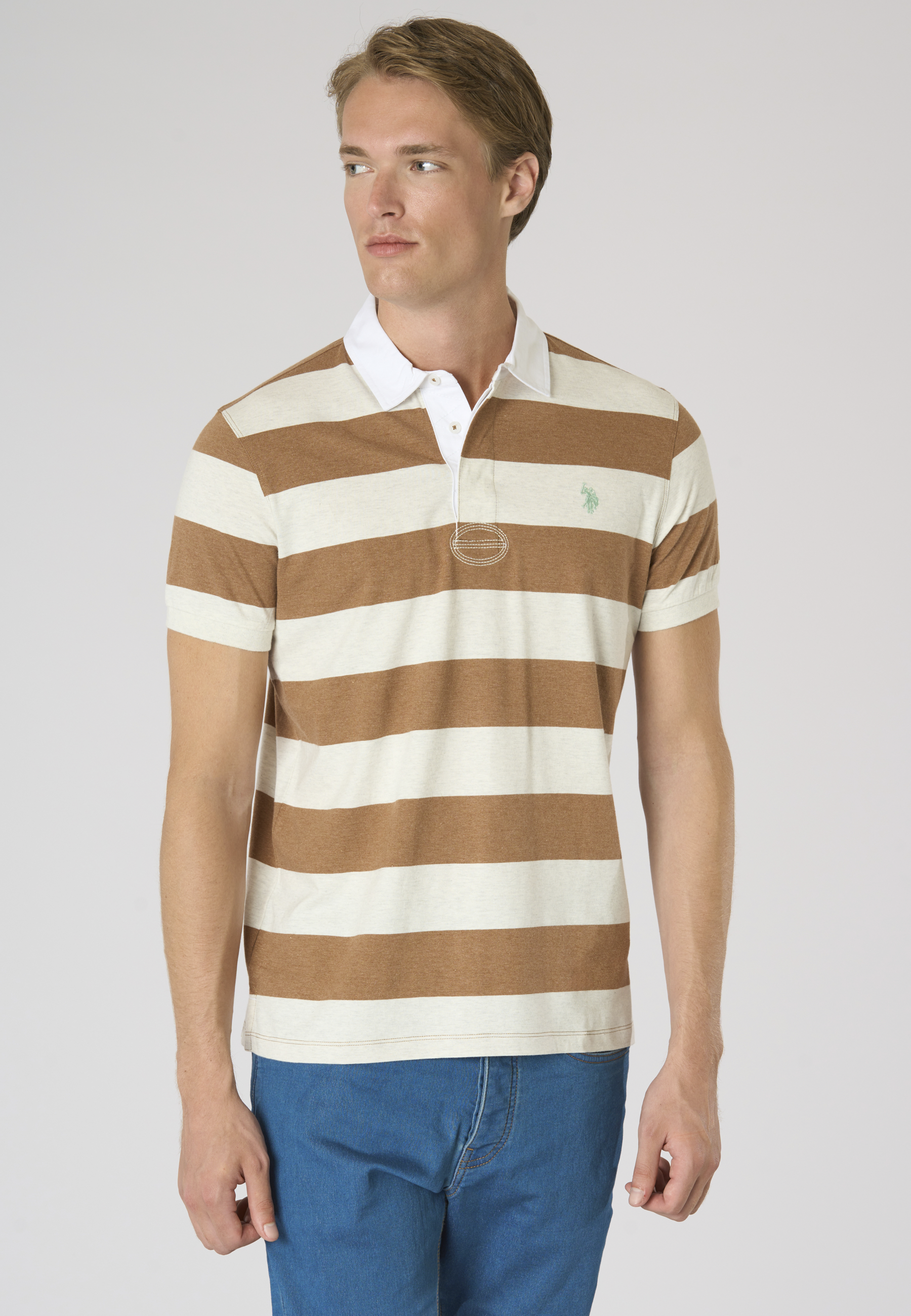 Polo shirt da uomo in cotone melange con righe rugby