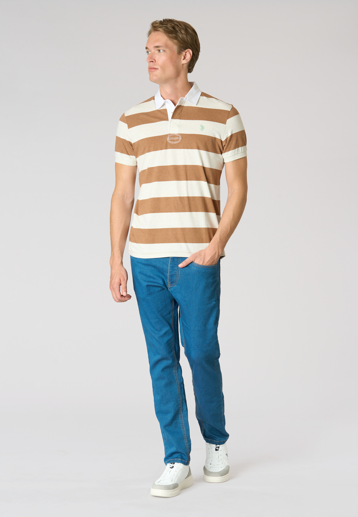 Polo shirt da uomo in cotone melange con righe rugby