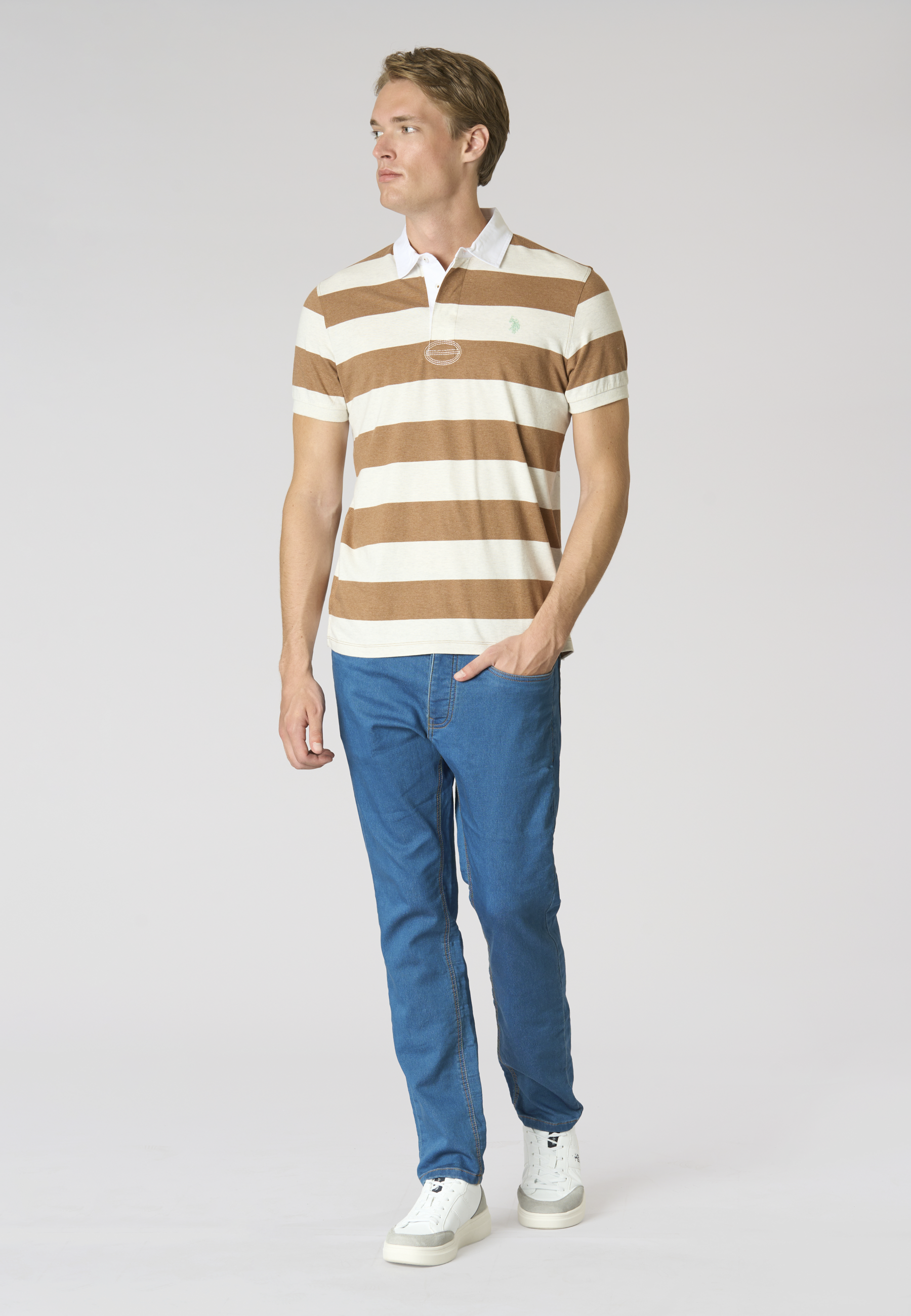 Polo shirt da uomo in cotone melange con righe rugby