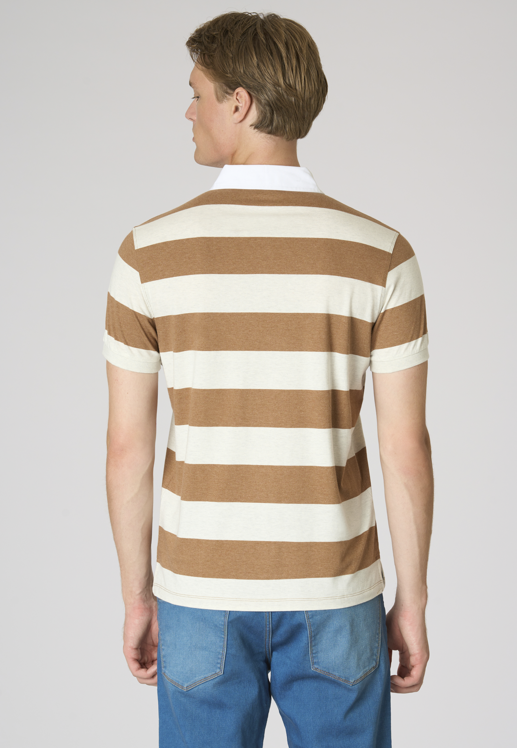 Polo shirt da uomo in cotone melange con righe rugby