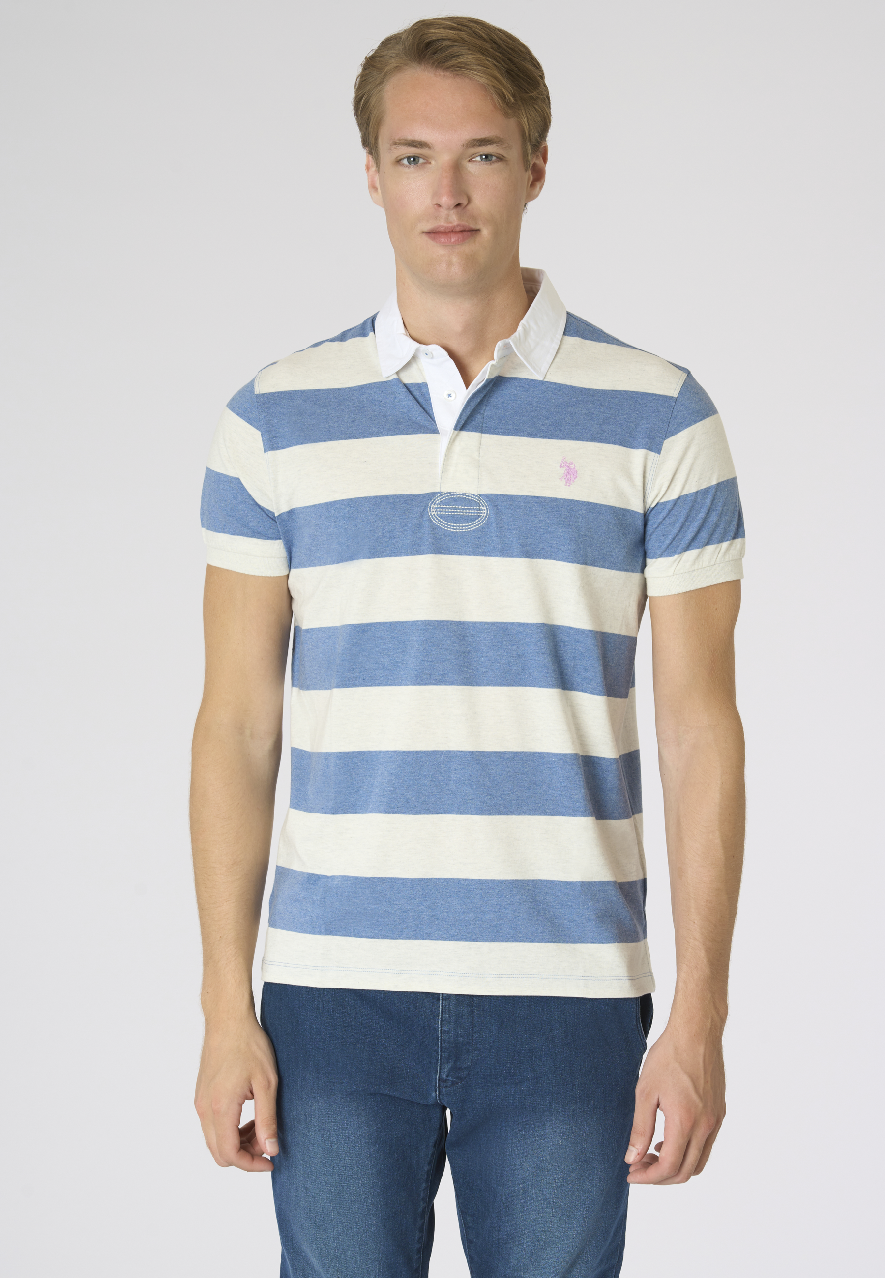Polo shirt da uomo in cotone melange con righe rugby