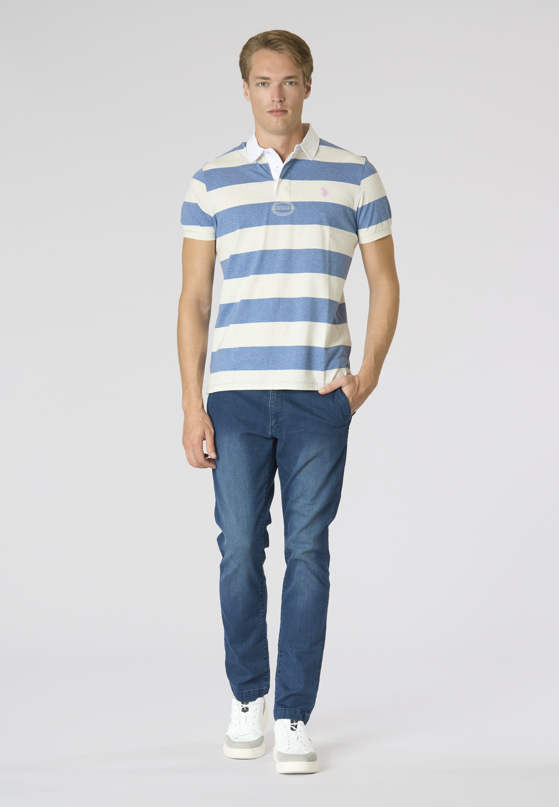 Polo shirt da uomo in cotone melange con righe rugby