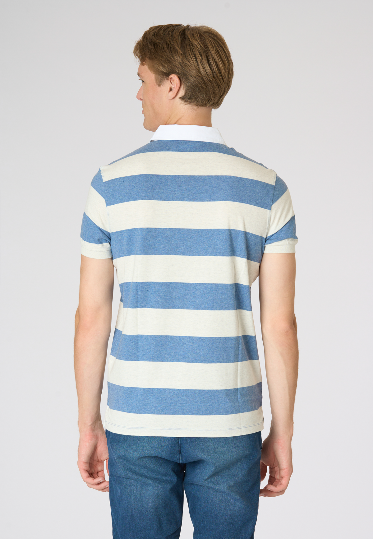 Polo shirt da uomo in cotone melange con righe rugby