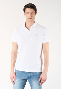 Polo shirt da uomo con scollo a V in misto cotone e lino
