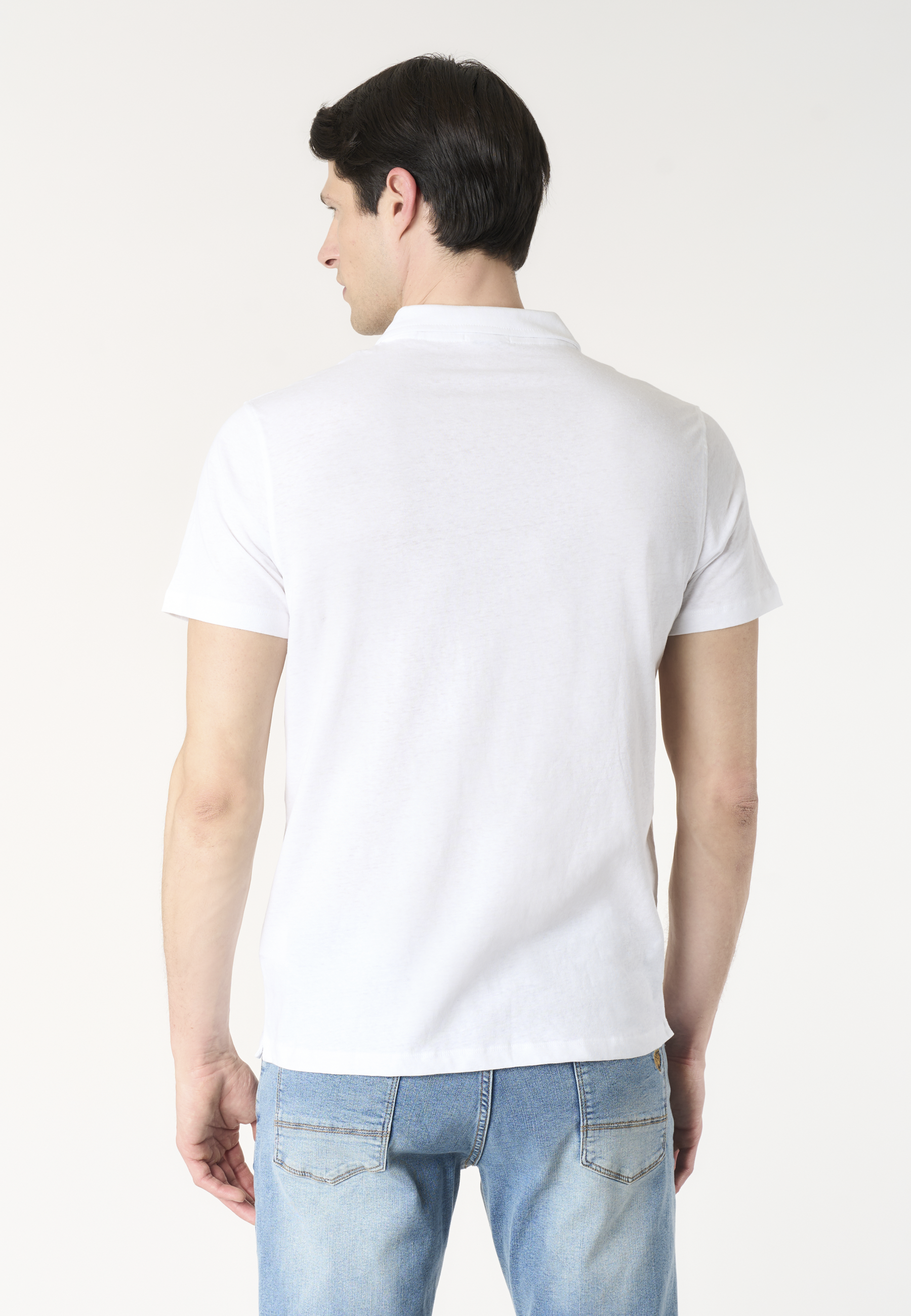 Polo shirt da uomo con scollo a V in misto cotone e lino