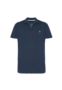 Polo shirt da uomo con scollo a V in misto cotone e lino