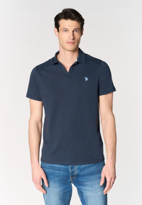 Polo shirt da uomo con scollo a V in misto cotone e lino