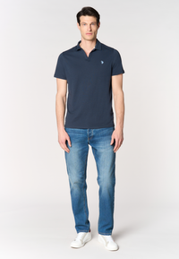 Polo shirt da uomo con scollo a V in misto cotone e lino