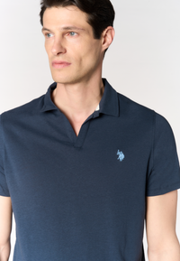 Polo shirt da uomo con scollo a V in misto cotone e lino