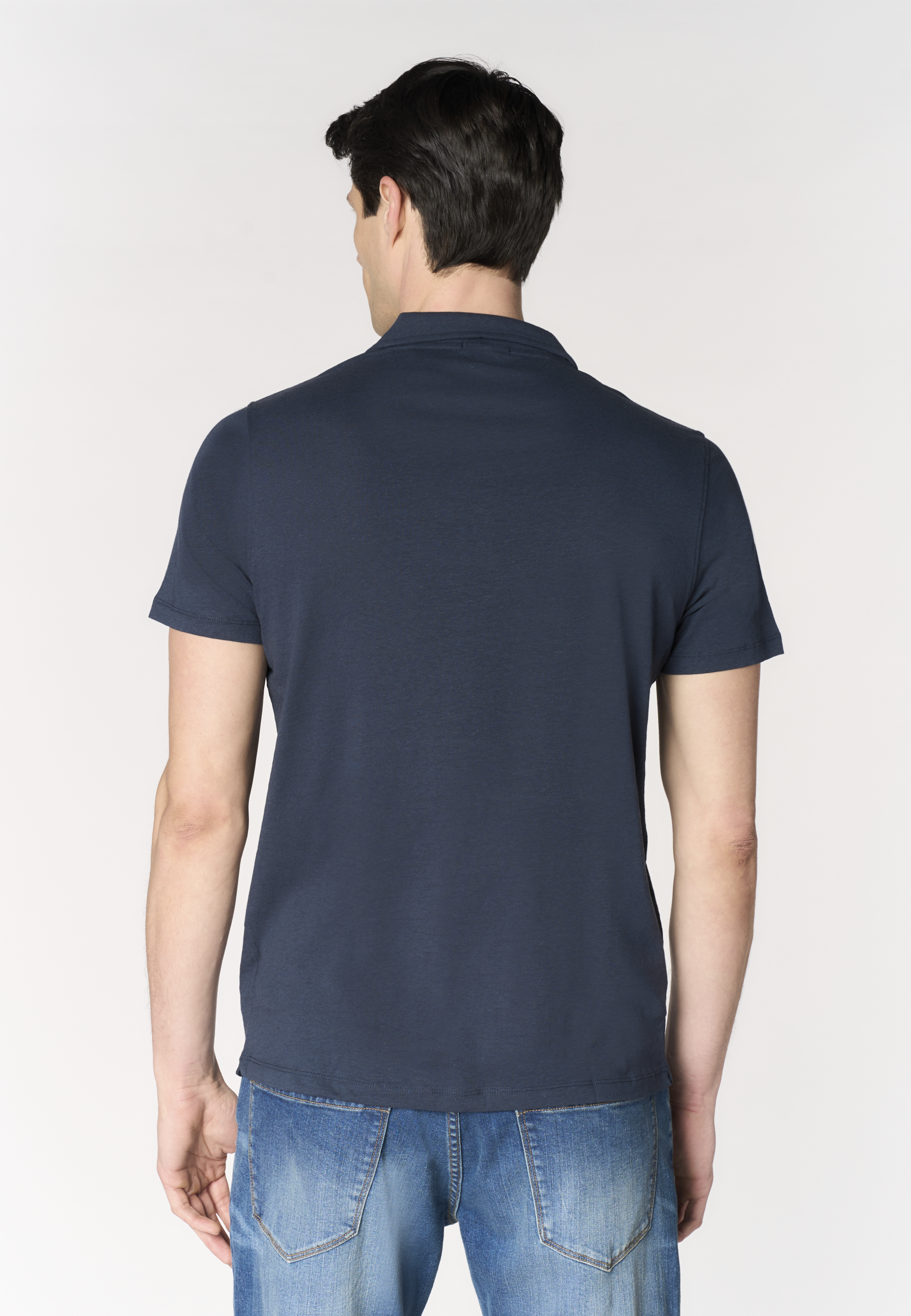 Polo shirt da uomo con scollo a V in misto cotone e lino