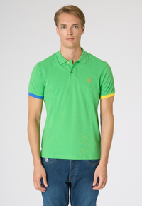 Polo shirt da uomo in cotone piquet con dettagli a contrasto e sottocolletto colorato