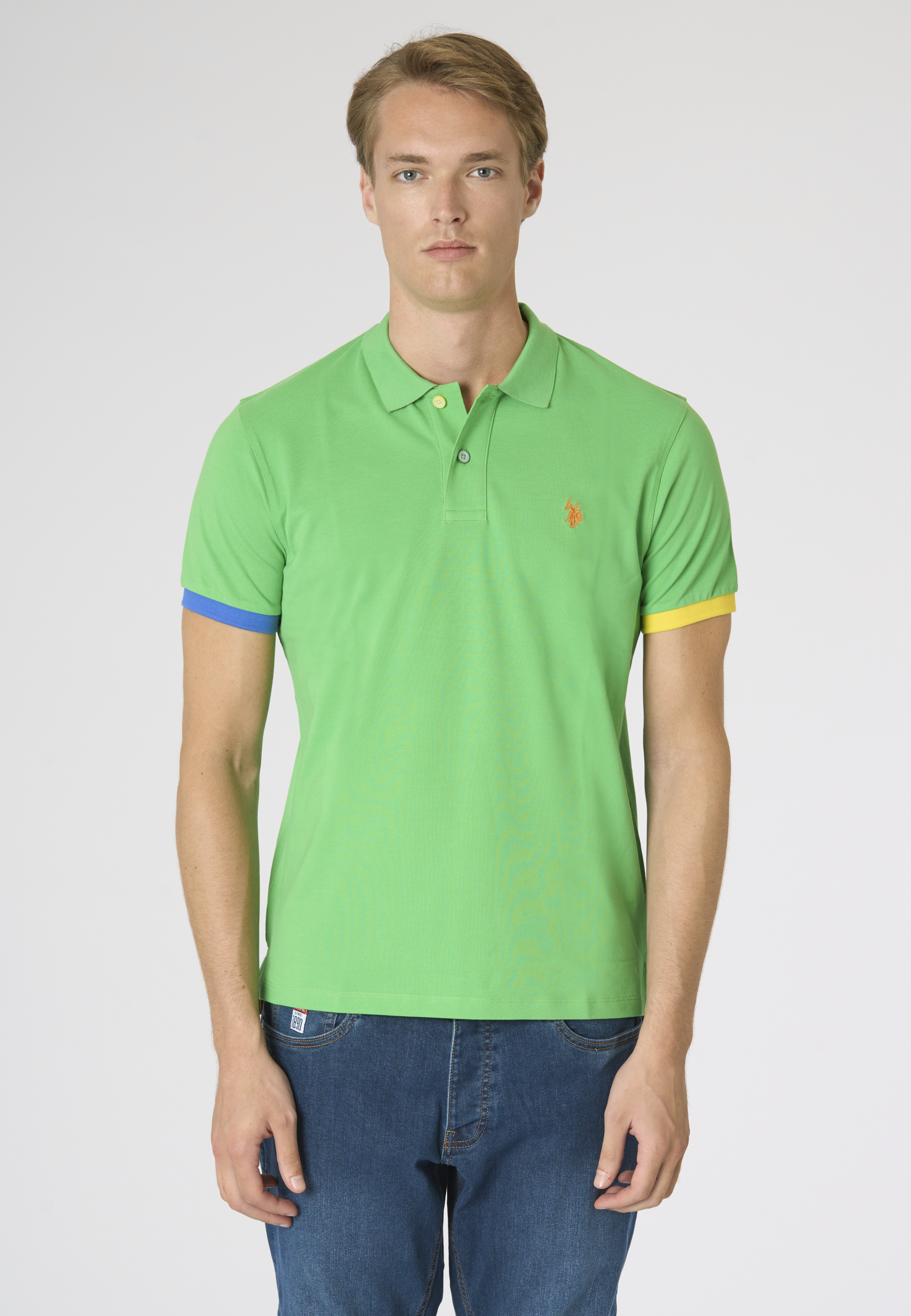 Polo shirt da uomo in cotone piquet con dettagli a contrasto e sottocolletto colorato