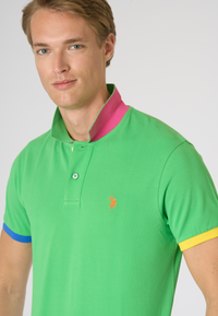 Polo shirt da uomo in cotone piquet con dettagli a contrasto e sottocolletto colorato