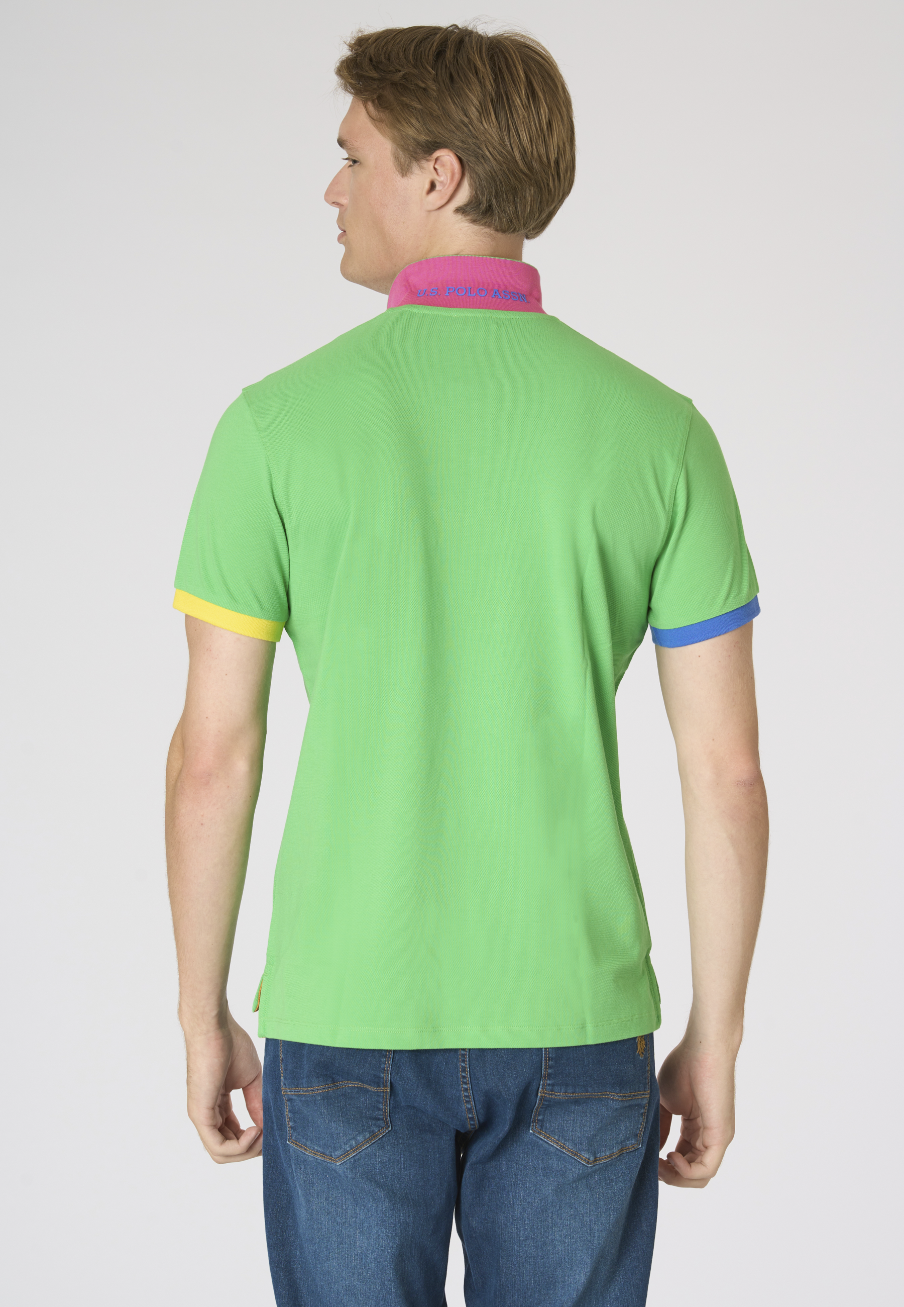 Polo shirt da uomo in cotone piquet con dettagli a contrasto e sottocolletto colorato