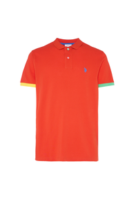 Polo shirt da uomo in cotone piquet con dettagli a contrasto e sottocolletto colorato