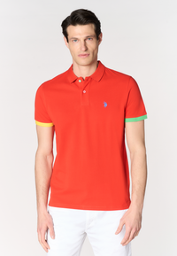 Polo shirt da uomo in cotone piquet con dettagli a contrasto e sottocolletto colorato