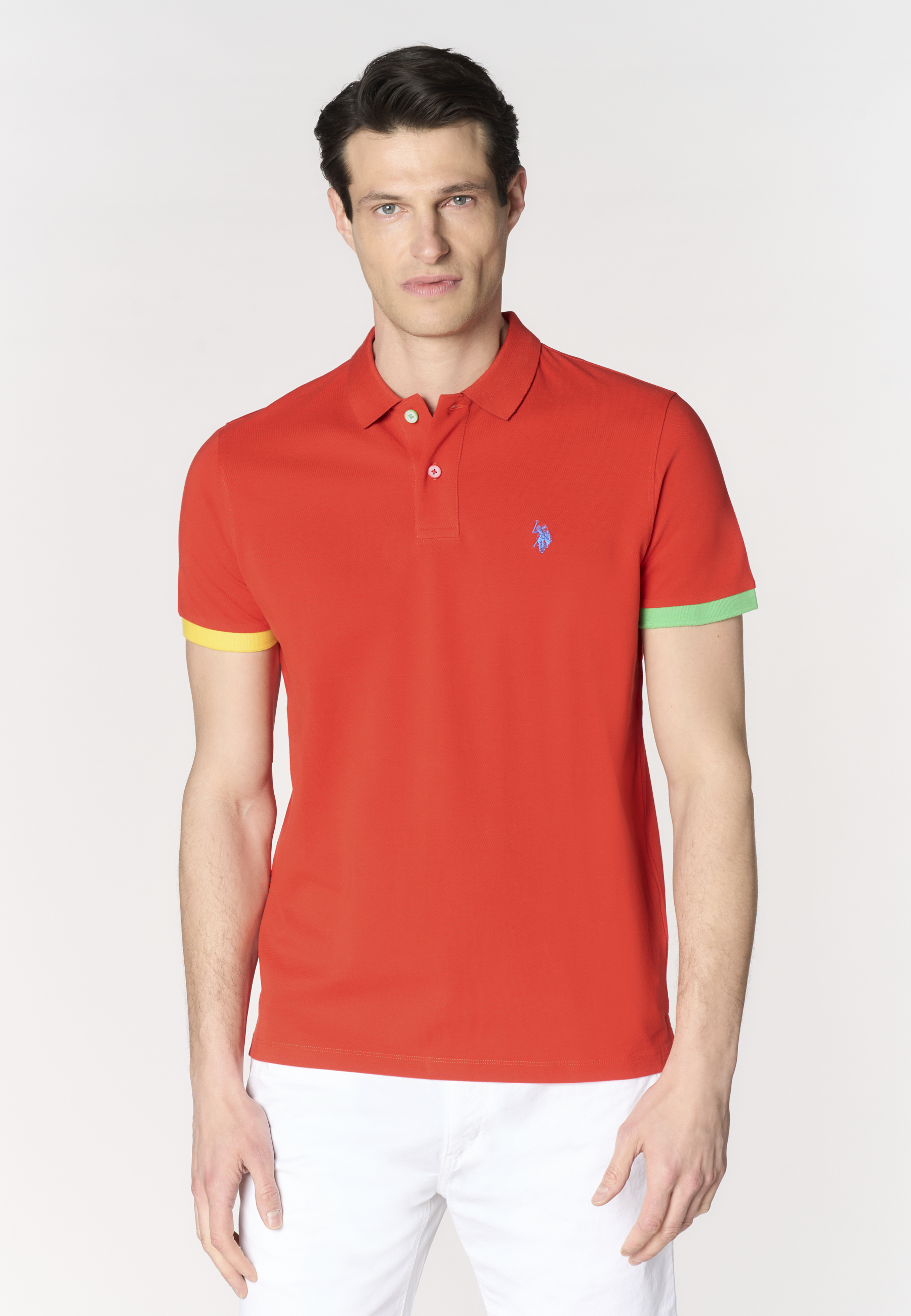 Polo shirt da uomo in cotone piquet con dettagli a contrasto e sottocolletto colorato