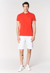 Polo shirt da uomo in cotone piquet con dettagli a contrasto e sottocolletto colorato
