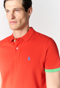 Polo shirt da uomo in cotone piquet con dettagli a contrasto e sottocolletto colorato