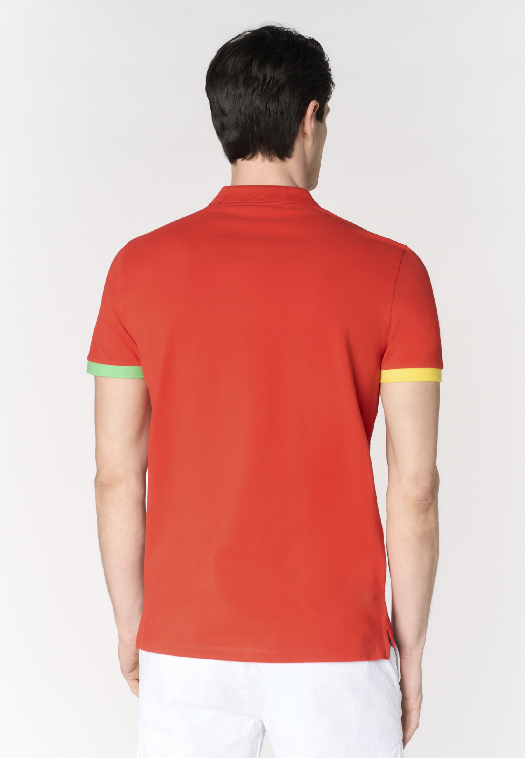 Polo shirt da uomo in cotone piquet con dettagli a contrasto e sottocolletto colorato