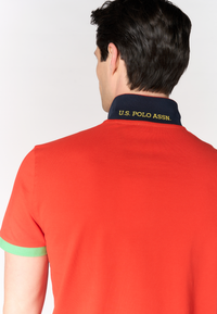 Polo shirt da uomo in cotone piquet con dettagli a contrasto e sottocolletto colorato