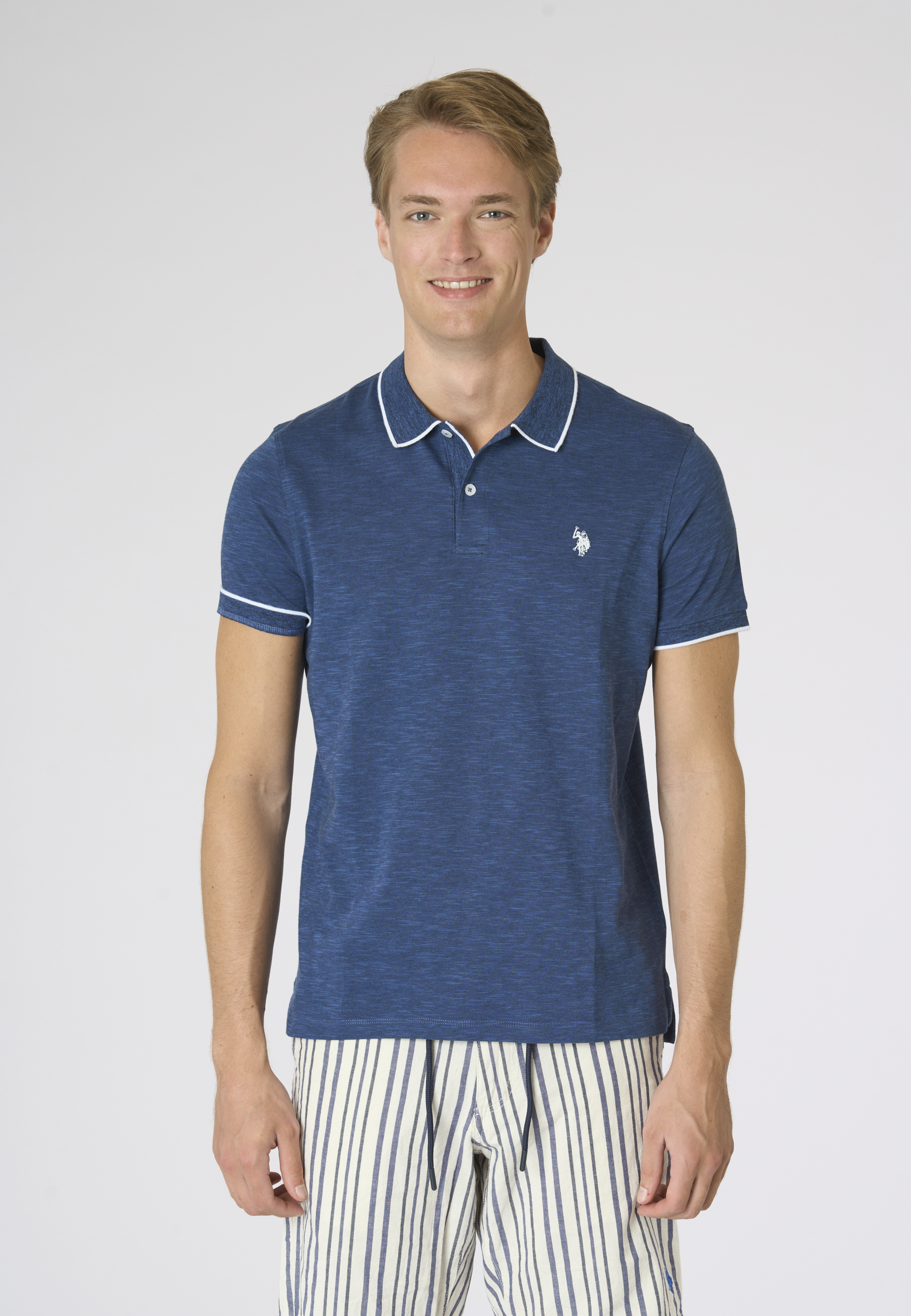 Polo shirt da uomo in cotone slub con profili a contrasto