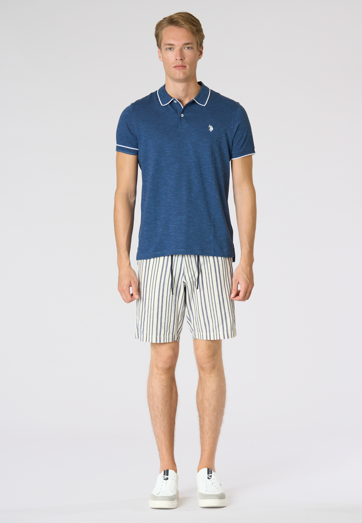 Polo shirt da uomo in cotone slub con profili a contrasto