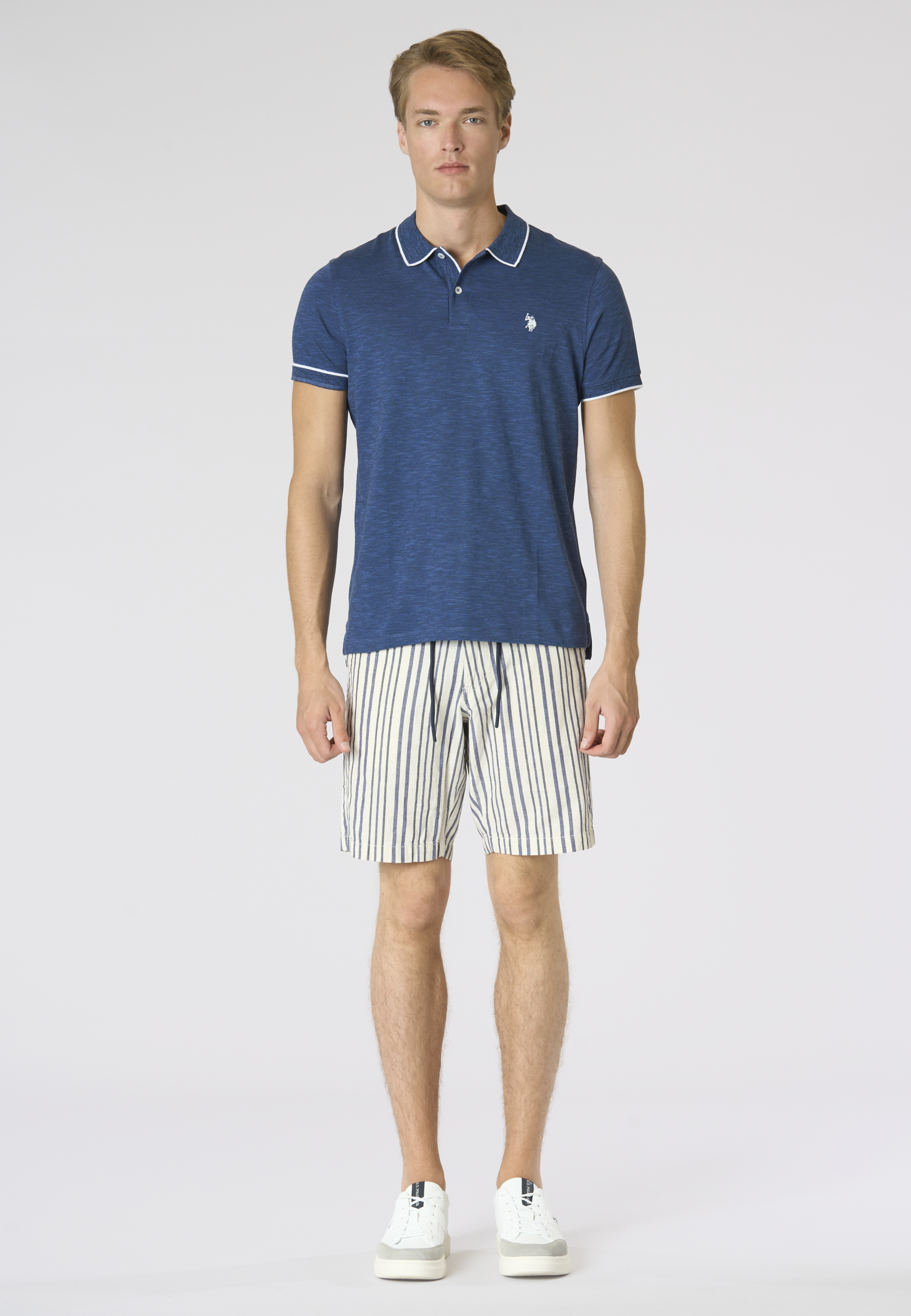 Polo shirt da uomo in cotone slub con profili a contrasto