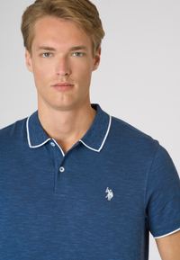 Polo shirt da uomo in cotone slub con profili a contrasto