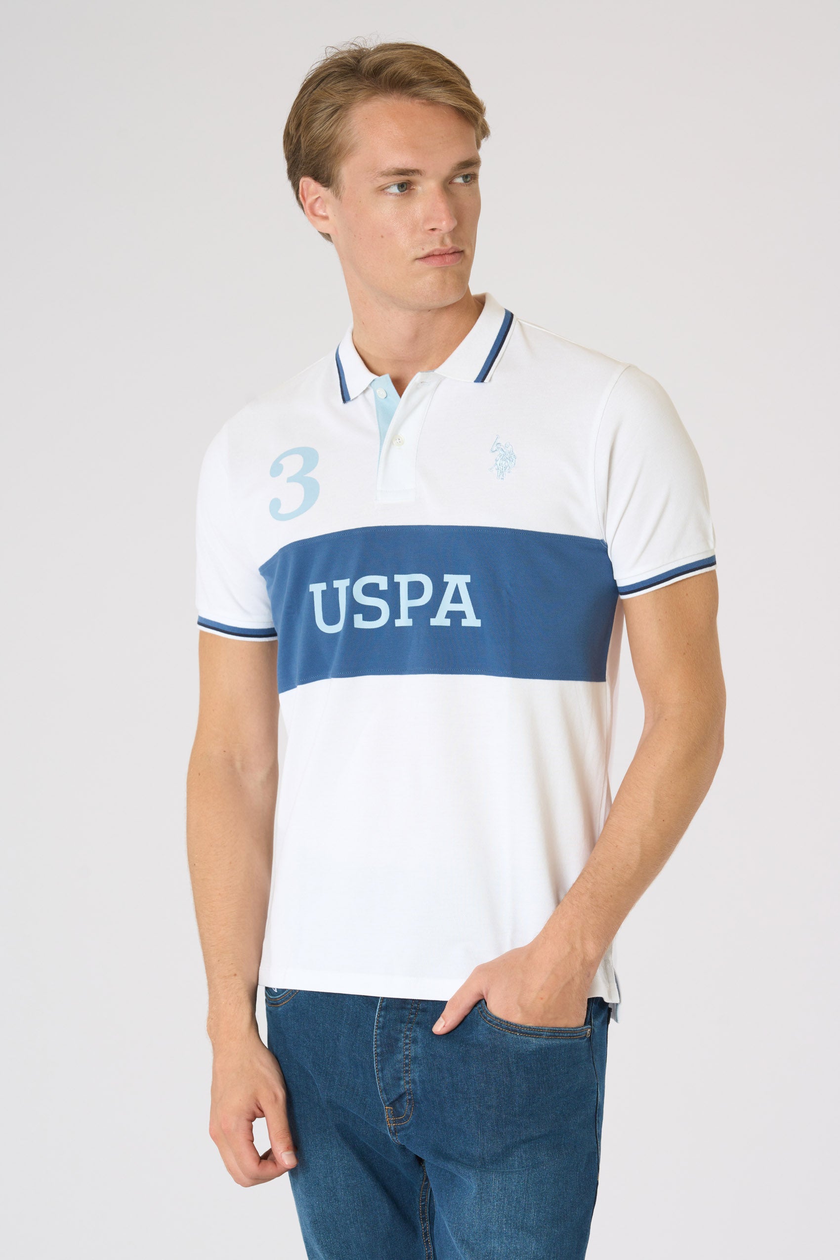 Polo shirt a maniche corte con banda a contrasto e numero