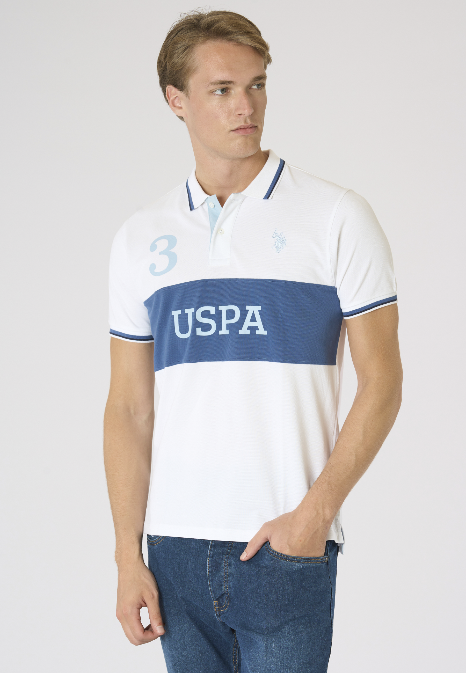 Polo shirt a maniche corte con banda a contrasto e numero