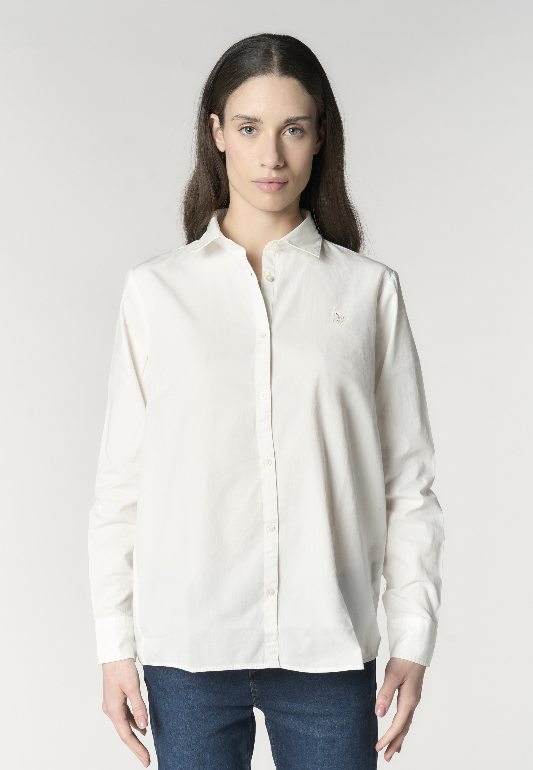 Camicia da donna in cotone popeline con logo