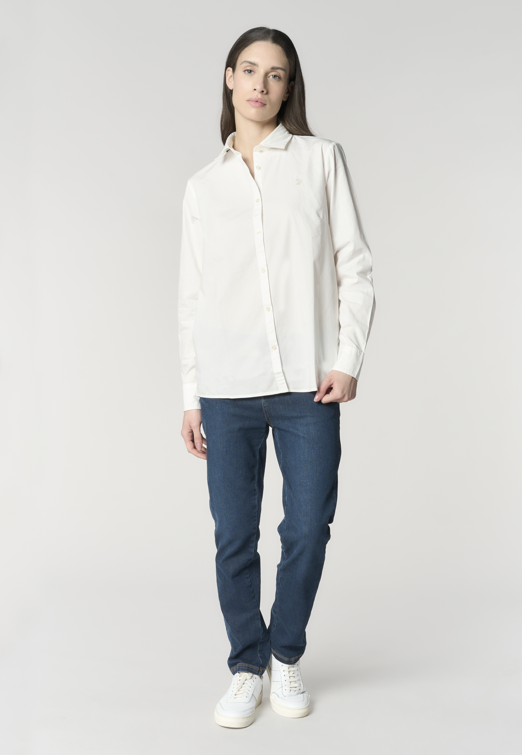 Camicia da donna in cotone popeline con logo
